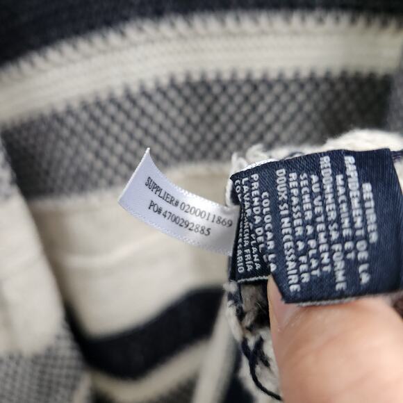 American Living Black and White Stripe Knit Half Sleeve Fringe Open Cardigan - Picture 7 of 7